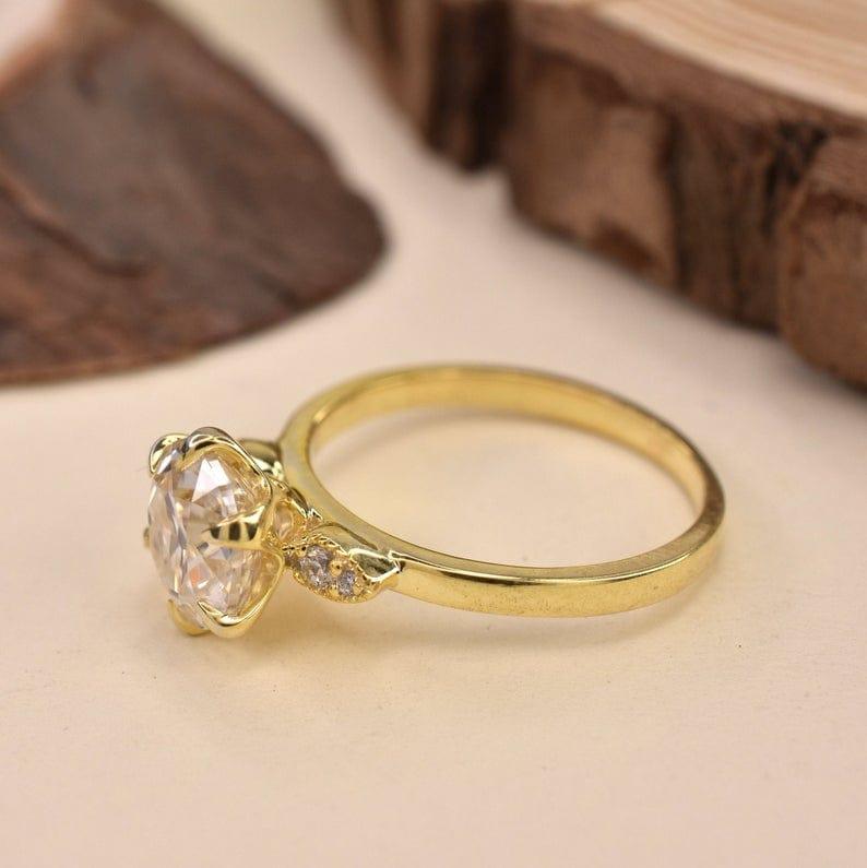 2.00CT Round Old European Cut Yellow Gold Wedding Colorless Moissanite Engagement Ring - JBR Jeweler