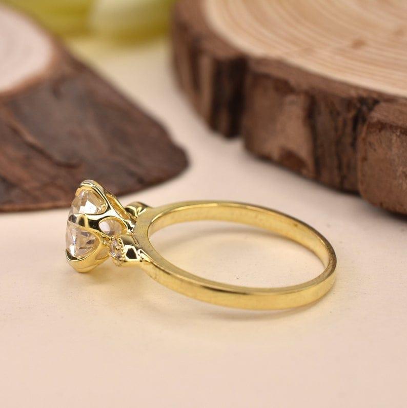 JBR Jeweler Moissanite Engagement Ring 2.00CT Round Old European Cut Yellow Gold Wedding Colorless Moissanite Engagement Ring