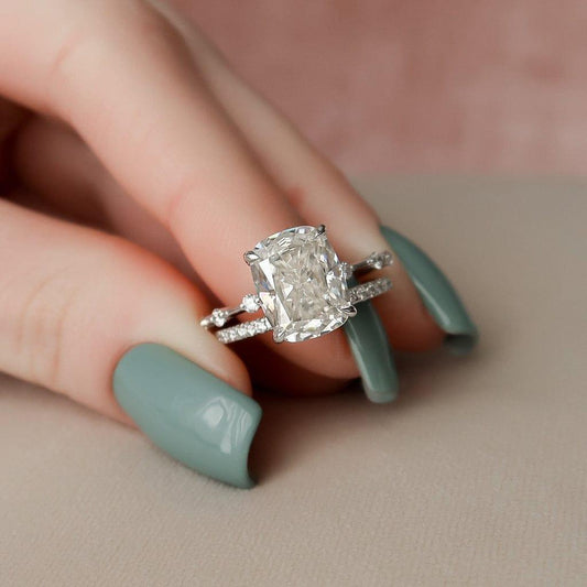 2.0CT Elongated Cushion Lab-Grown Diamond Wedding Ring with Matching Band (2Pcs) - JBR Jeweler