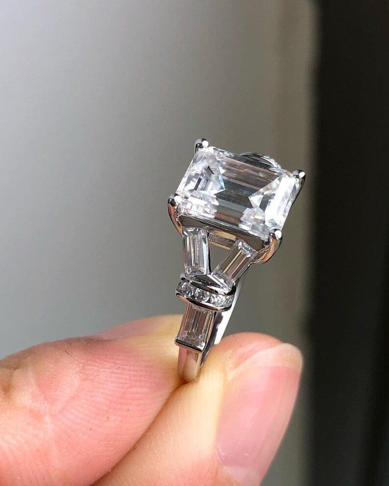 2.0CT Emerald Cut Diamond Cluster Moissanite Engagement Ring - JBR Jeweler