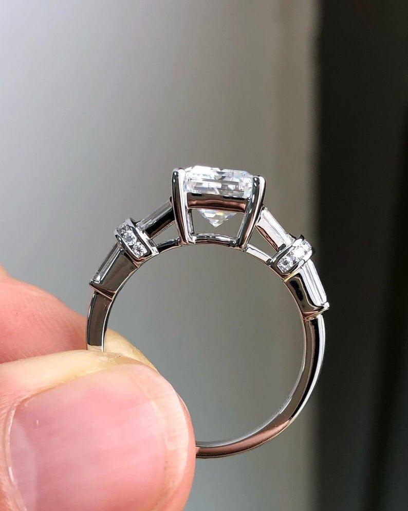 2.0CT Emerald Cut Diamond Cluster Moissanite Engagement Ring - JBR Jeweler