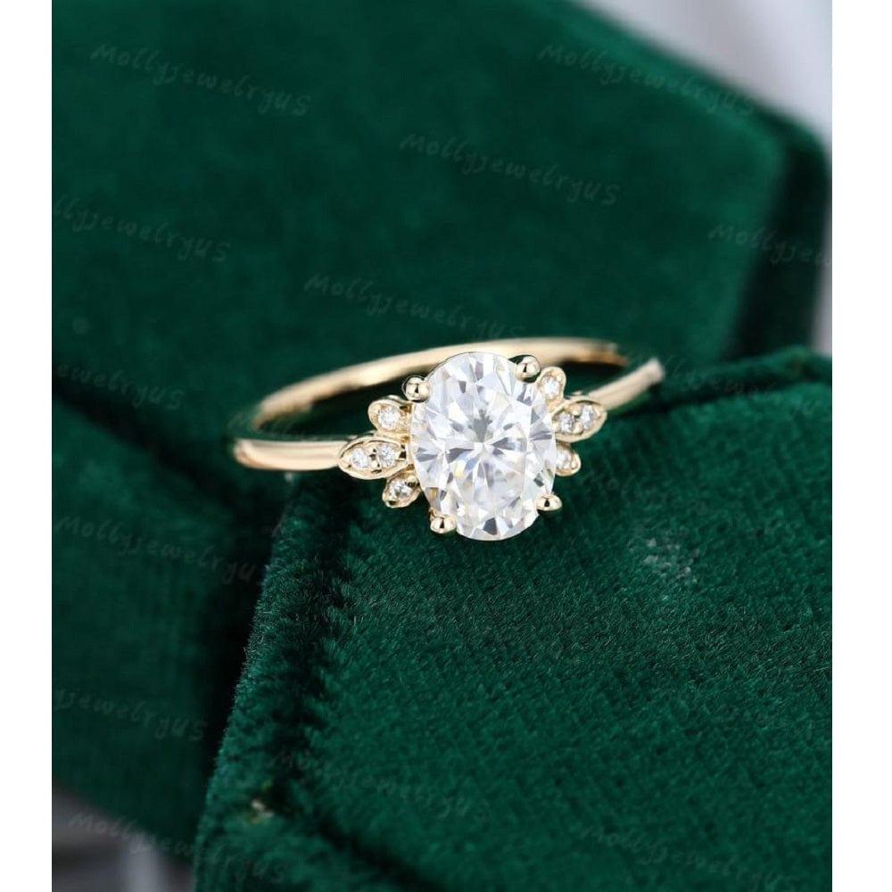 2.0CT Oval Cut Women Diamond Cluster Yellow Gold Moissanite Engagement Ring - JBR Jeweler