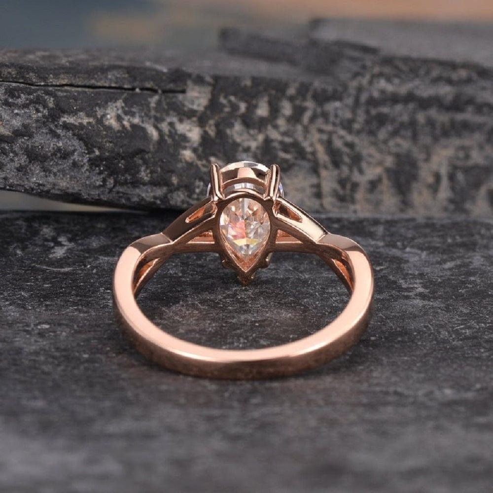 2.0CT Pear Shaped Rose Gold Solitaire Intertwined Moissanite Engagement Ring - JBR Jeweler