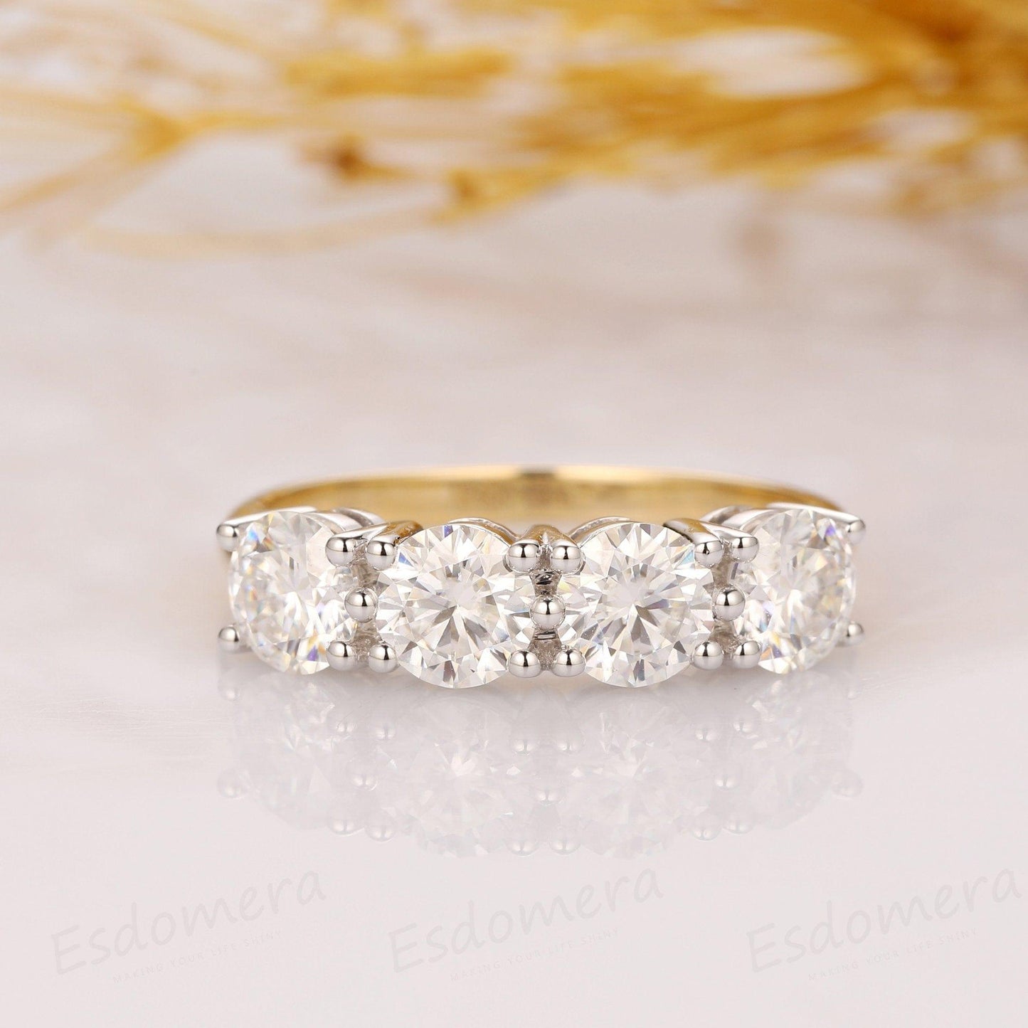 2.40TCT 4 Stone Solid 14k Two Tone Gold Anniversary Moissanite Wedding Ring - JBR Jeweler