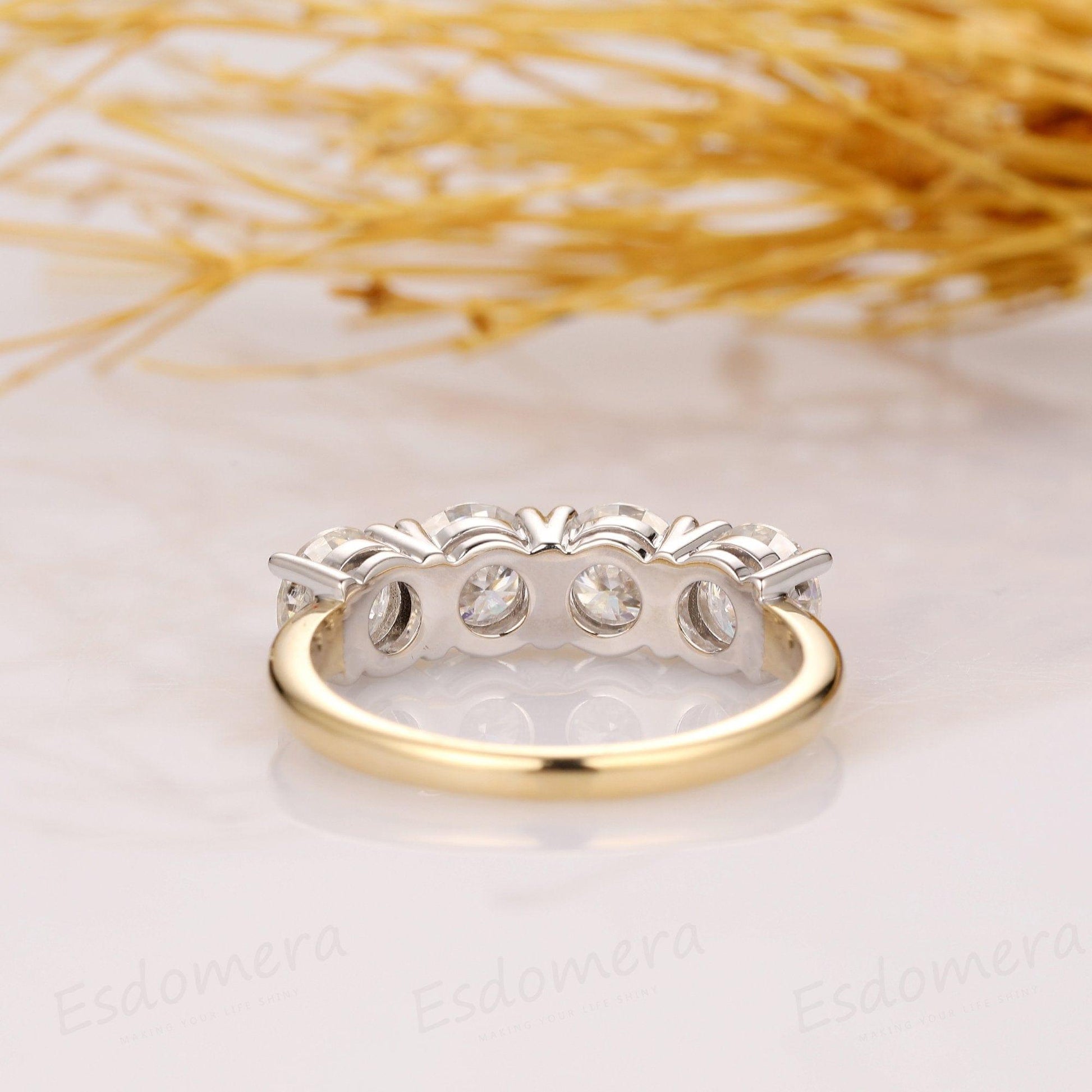 2.40TCT 4 Stone Solid 14k Two Tone Gold Anniversary Moissanite Wedding Ring - JBR Jeweler