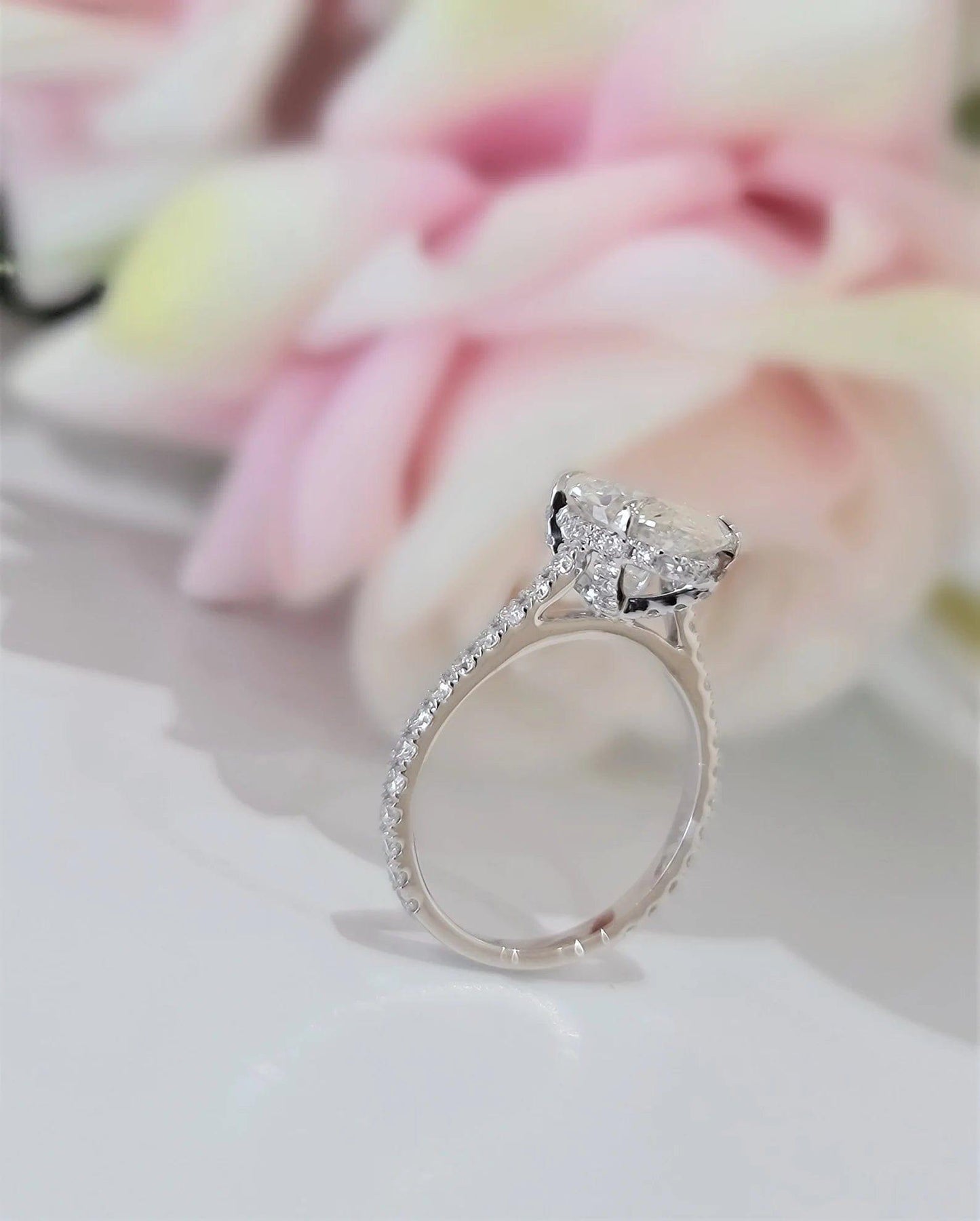 2.50Ct Classic Under Halo Oval Cut Moissanite Diamond Engagement Ring - JBR Jeweler