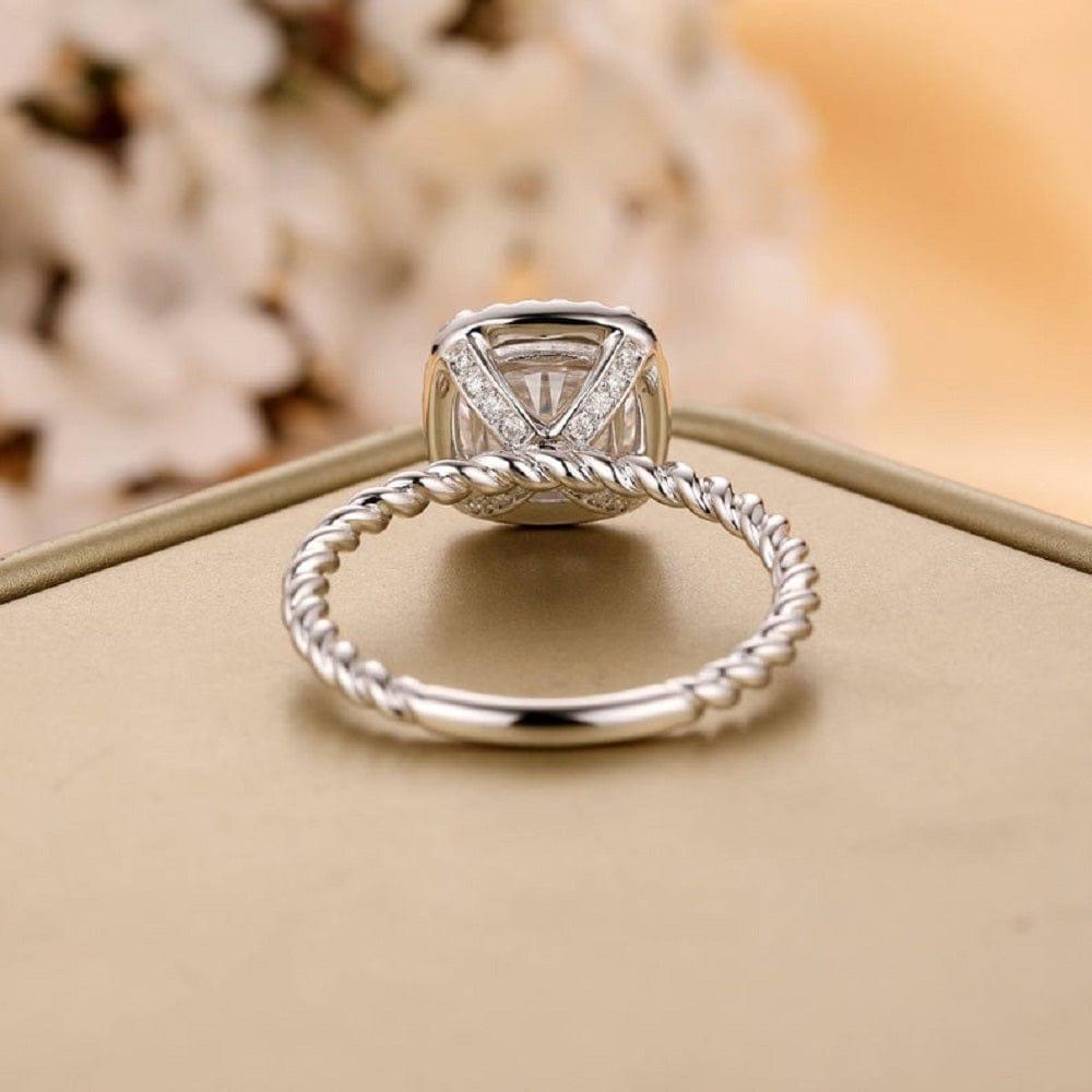 2.50CT Cushion Cut Moissanite Center Swirl Shank Halo Engagement Ring - JBR Jeweler