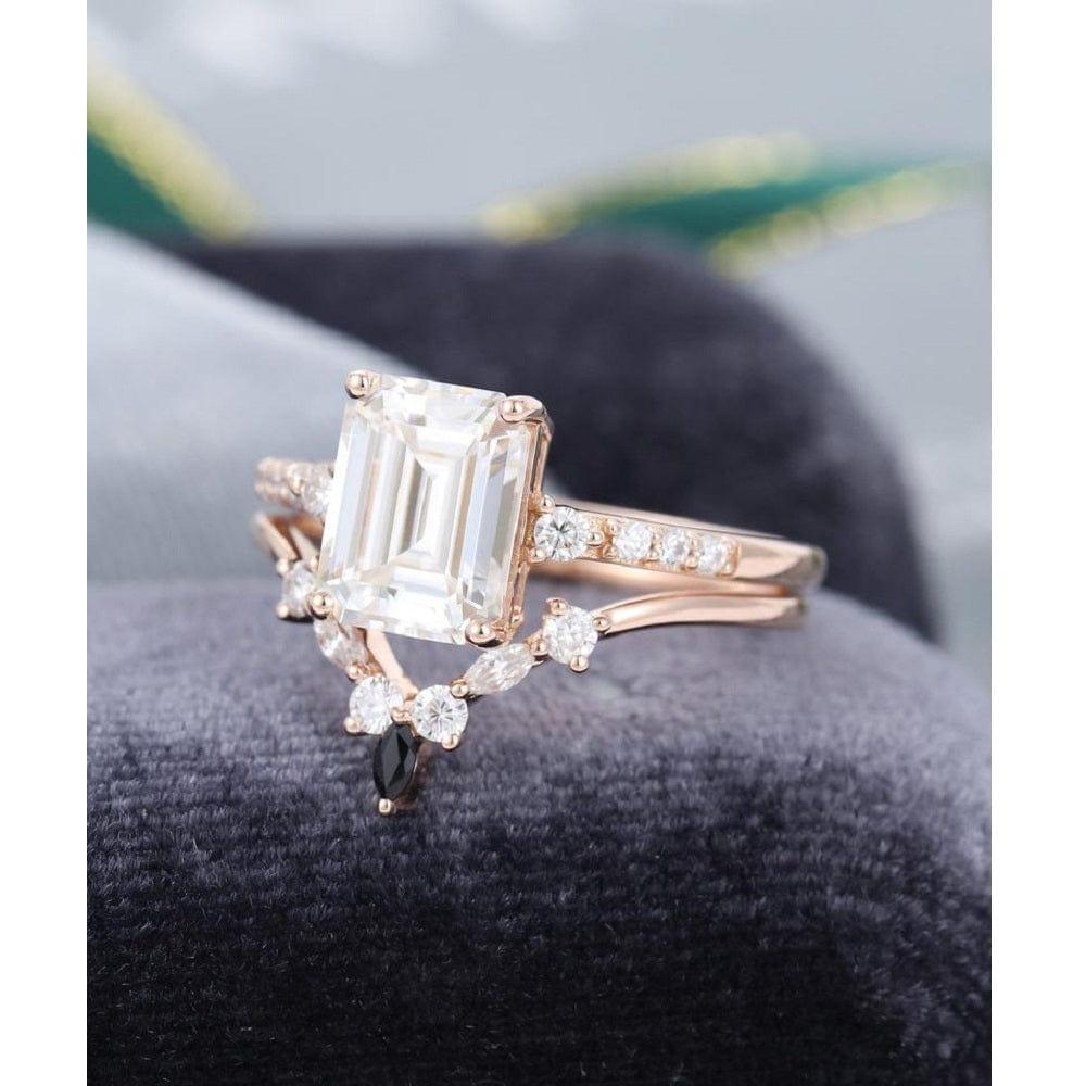 2.50CT Emerald Cut Marquise Cut Vintage Rose Gold Moissanite Engagement Ring With Matching Band - JBR Jeweler