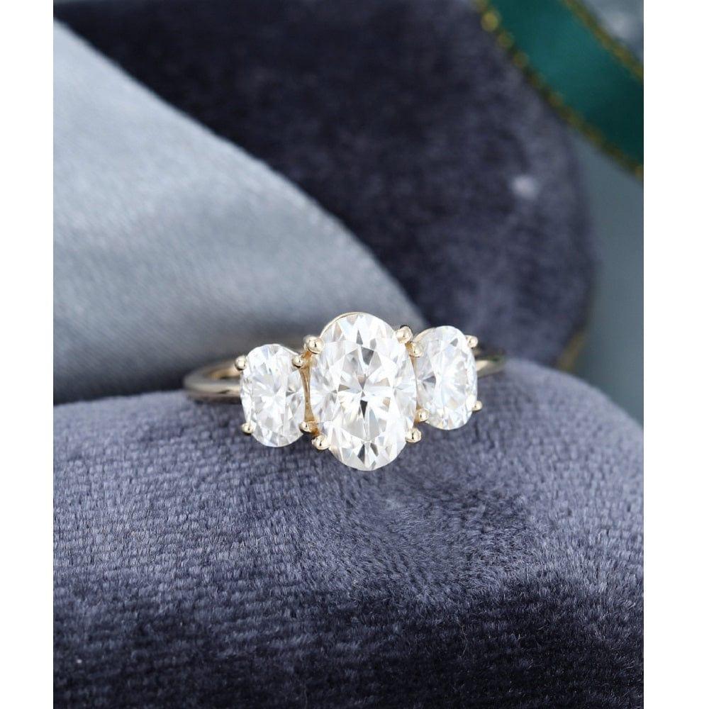 2.50CT Oval cut Yellow gold Three Stone Brilliant Promise Moissanite Engagement Ring - JBR Jeweler