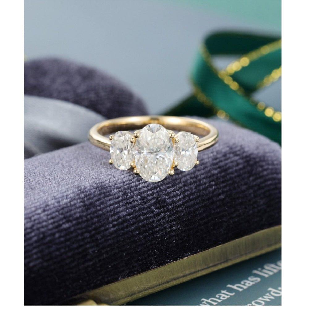 2.50CT Oval cut Yellow gold Three Stone Brilliant Promise Moissanite Engagement Ring - JBR Jeweler