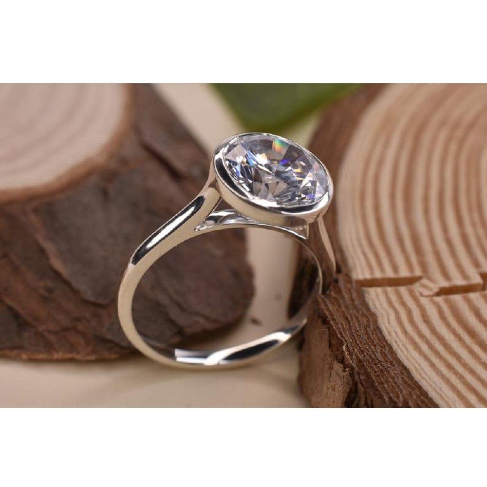 2.50CT Round Cut Diamond Bezel Style White Gold Moissanite Wedding Engagement Ring - JBR Jeweler