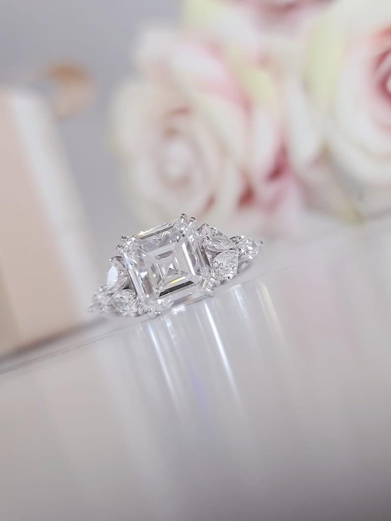 2.5CT Asscher Cut Certified F-VS1 Lab-Grown Diamond Engagement Ring - JBR Jeweler