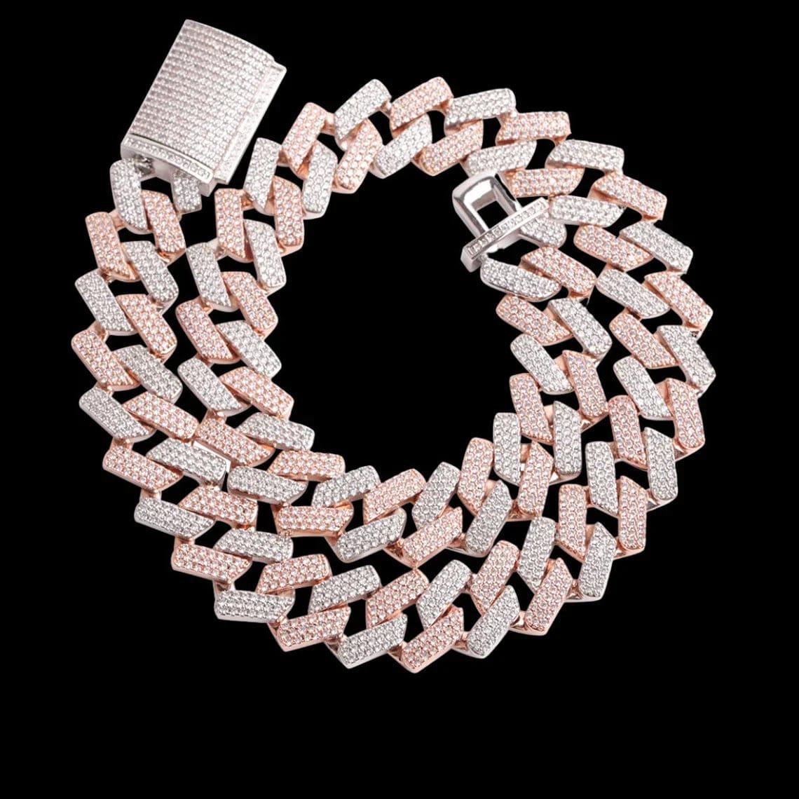 20mm Thick Cut Two Tone Color Iced Out Hip Hop Rapper Miami Cuban Chai ...