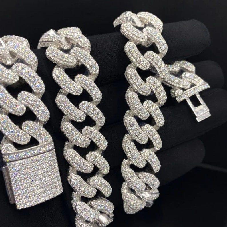 22 mm Round Moissanite Diamonds Studded Cuban Link Men's Iced out Rapp