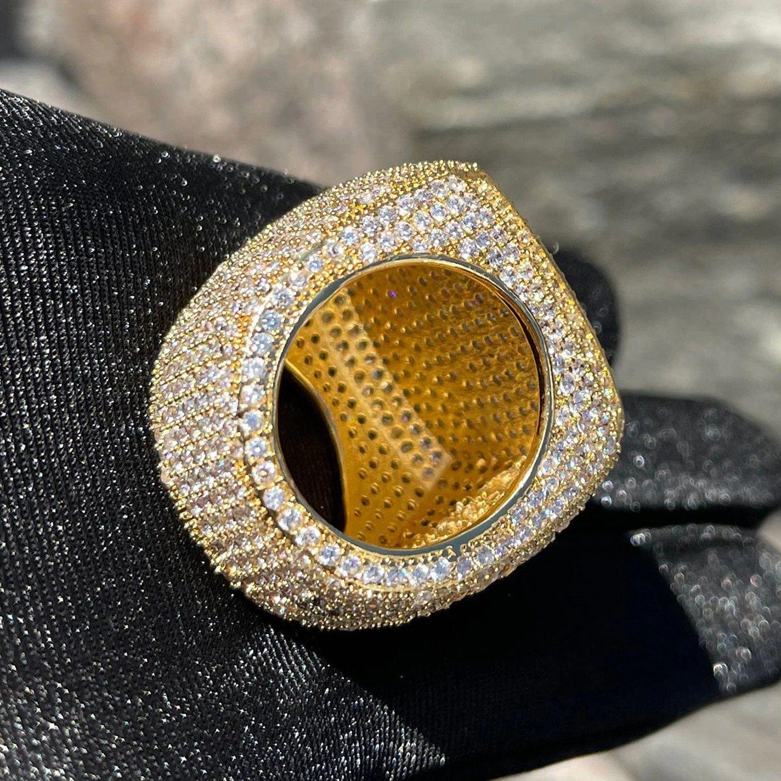 24K Gold Plated Iced Out Hip Hop Diamond VVS Moissanite Stones Big Ring For Gift - JBR Jeweler
