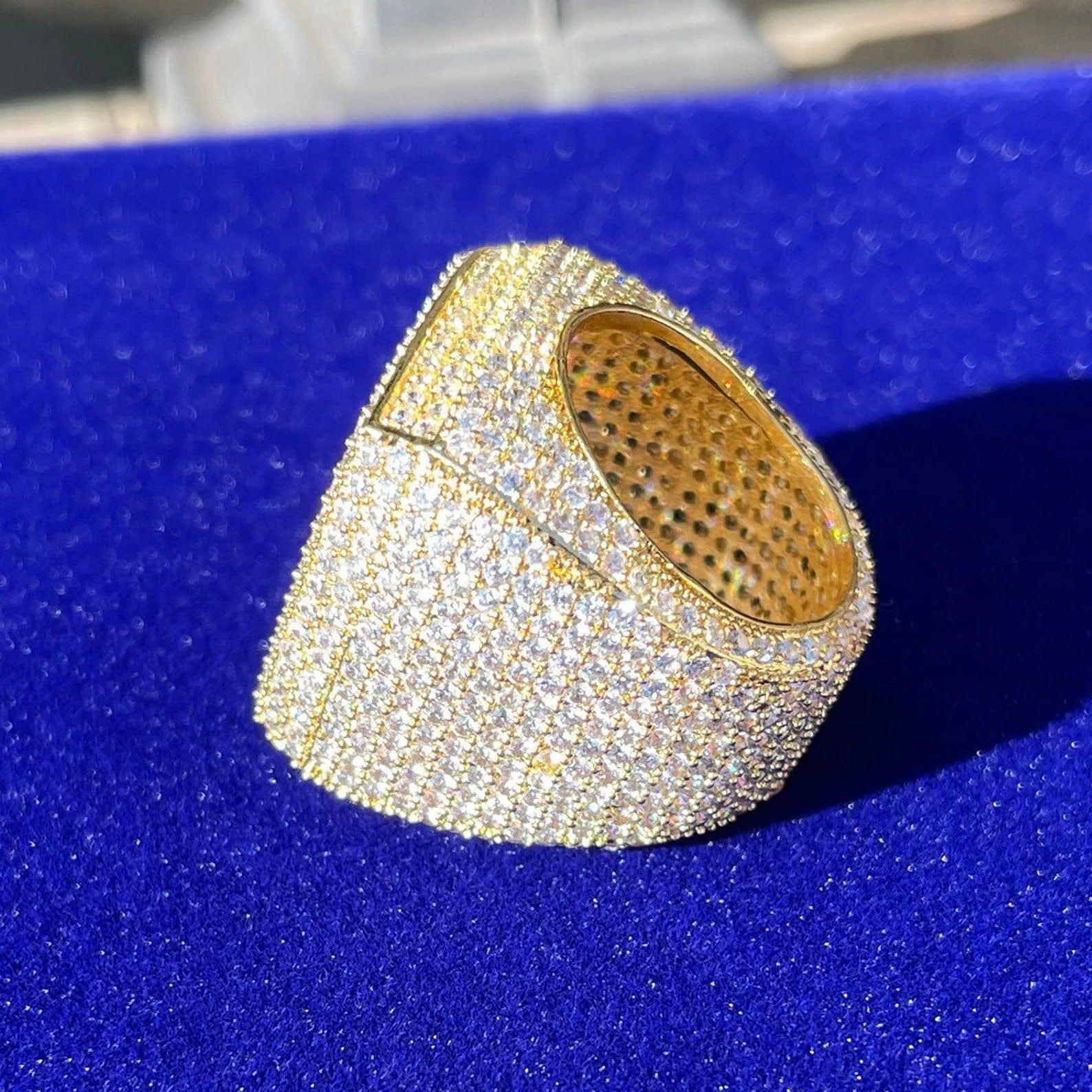 24K Gold Plated Iced Out Hip Hop Diamond VVS Moissanite Stones Big Ring For Gift - JBR Jeweler