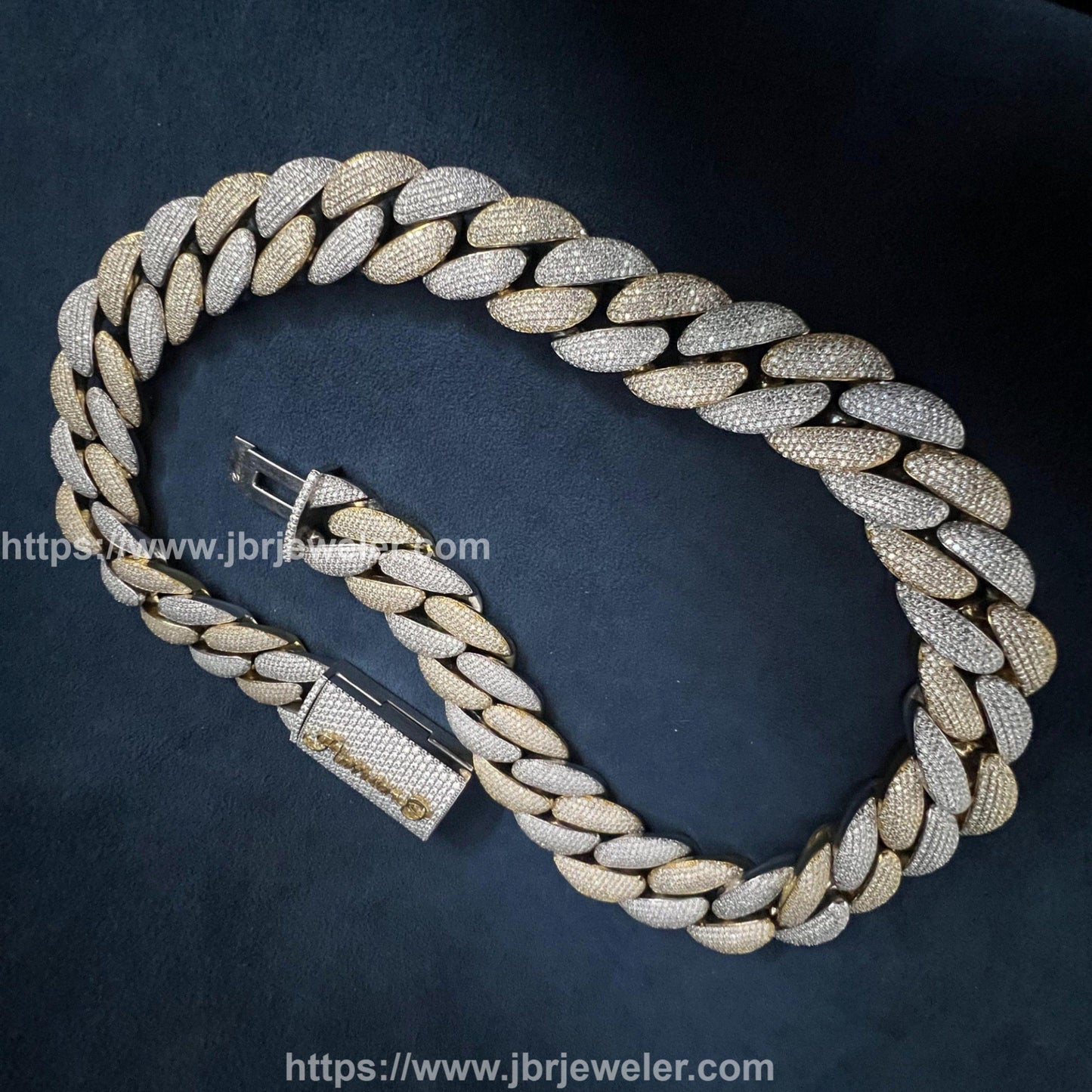 24MM VVS Round Moissanite Two Tone Yellow & White Gold plated Cuban Chain - JBR Jeweler
