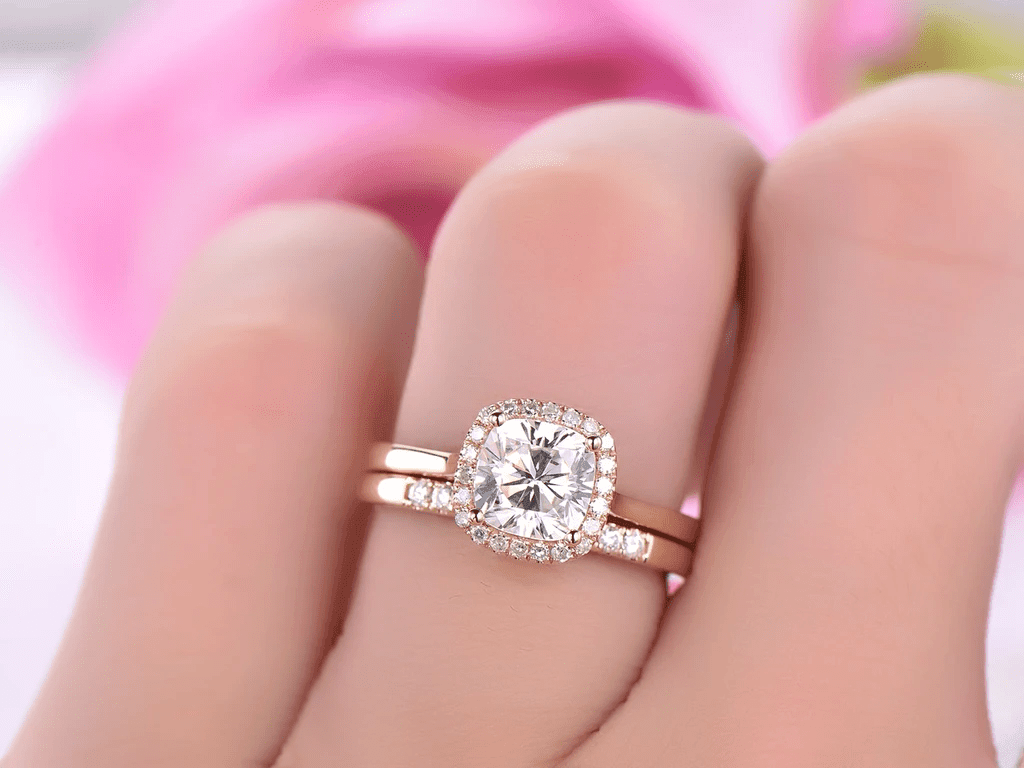 2CT Cushion Moissanite Ring Sets With Open-End Diamond band - JBR Jeweler