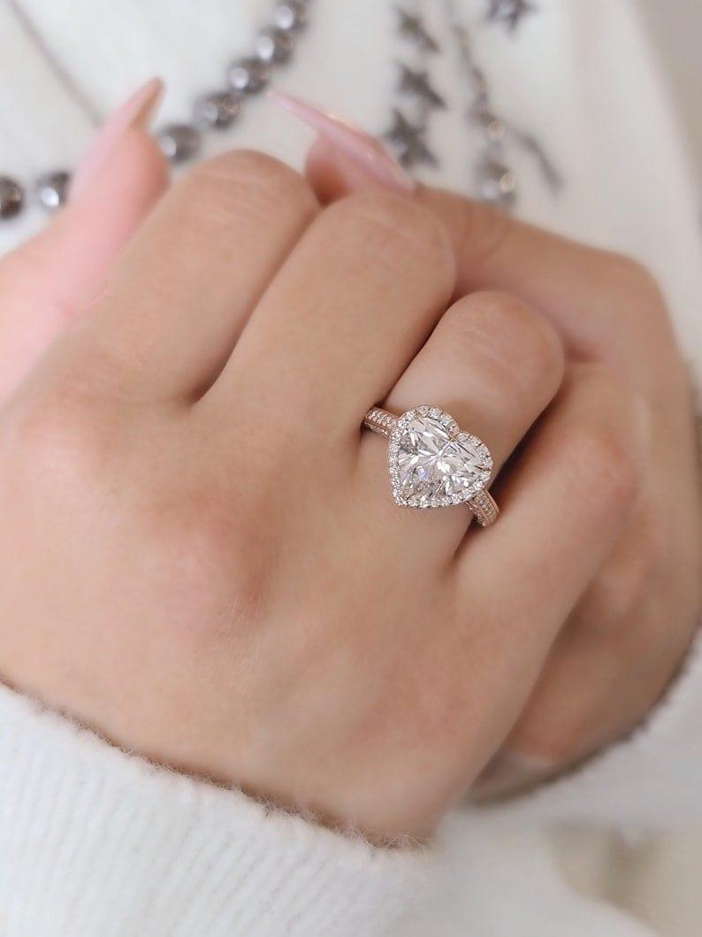 2CT Heart Cut Halo Certified Lab-Grown Diamond Engagement Ring - JBR Jeweler