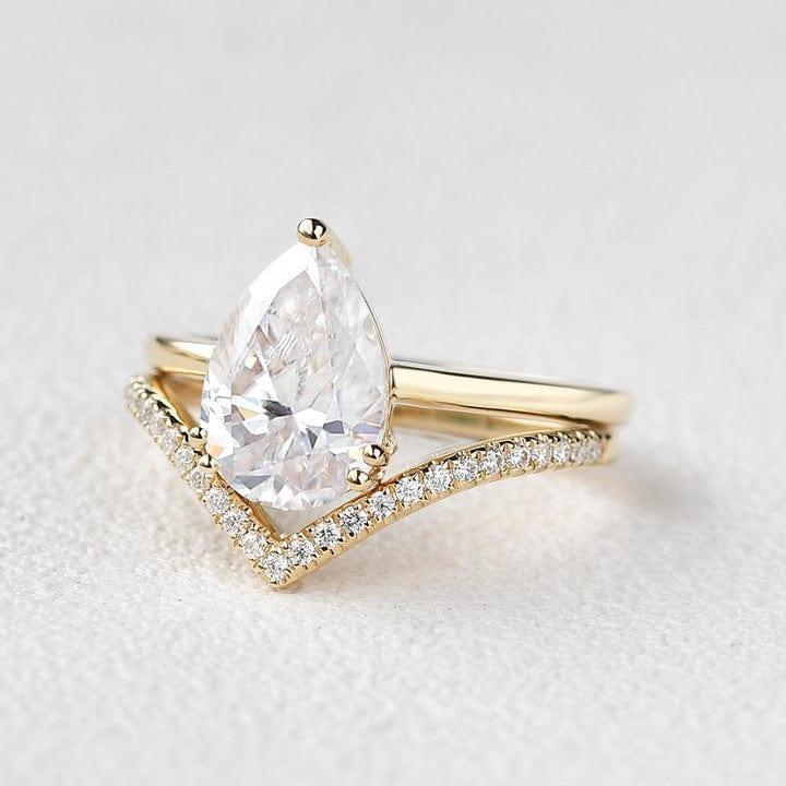 2CT Pear Cut Lab-Grown Diamond Halo Bridal Set Ring V Band (2Pcs) - JBR Jeweler