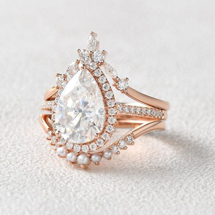 2CT Pear Cut Lab-Grown Diamond Vintage Style Halo Bridal Set Ring (3Pcs) - JBR Jeweler