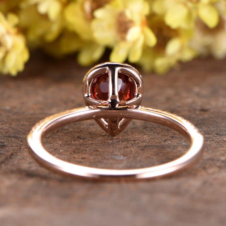 2ct Pear Shaped Garnet Rose Gold Diamond Wedding Bridal Ring - JBR Jeweler