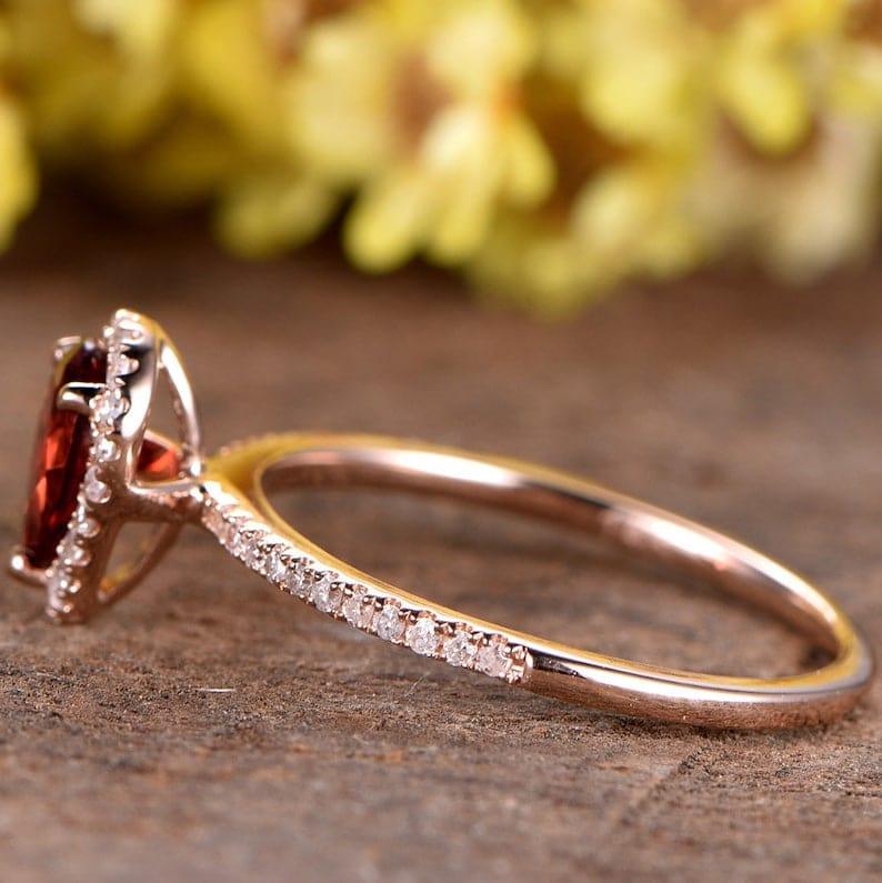 2ct Pear Shaped Garnet Rose Gold Diamond Wedding Bridal Ring - JBR Jeweler