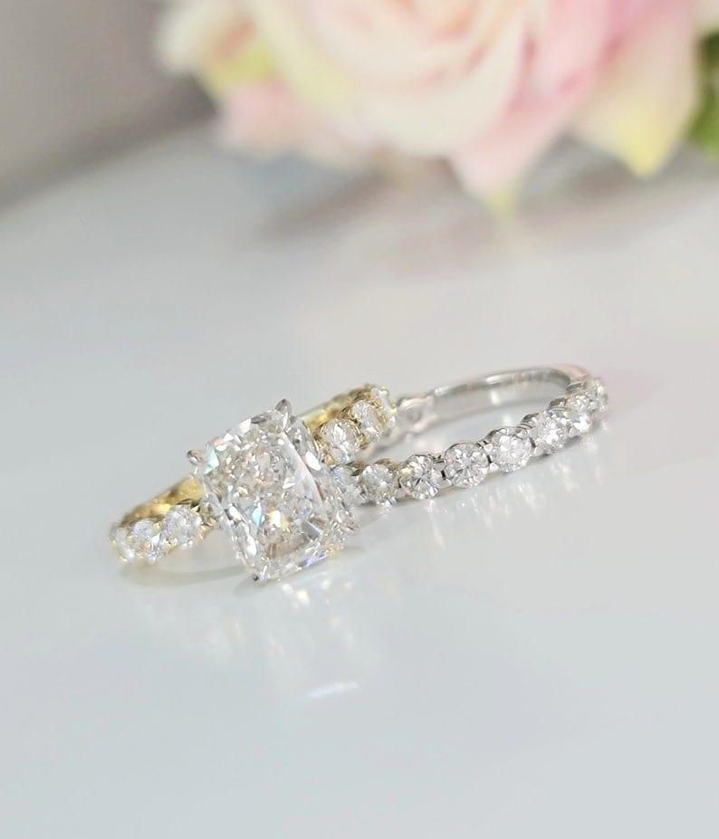 2CT Radiant Cut F VS1 lab grown diamond Wedding Ring Set - JBR Jeweler