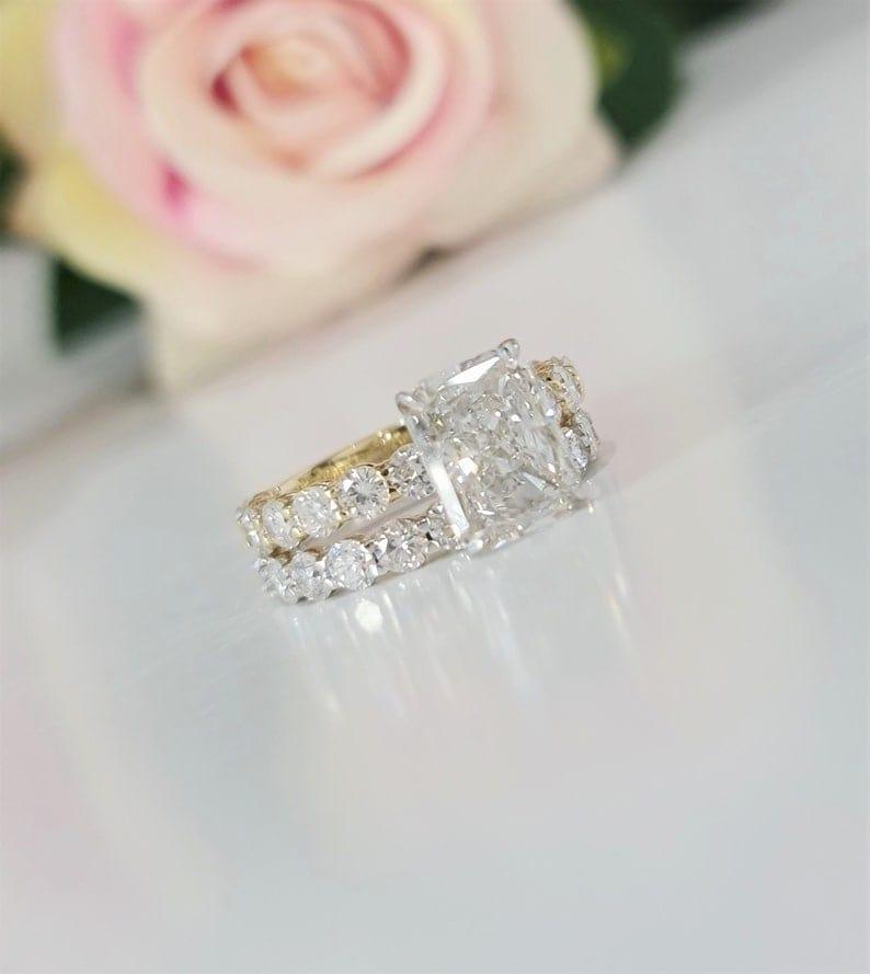 2CT Radiant Cut F VS1 lab grown diamond Wedding Ring Set - JBR Jeweler