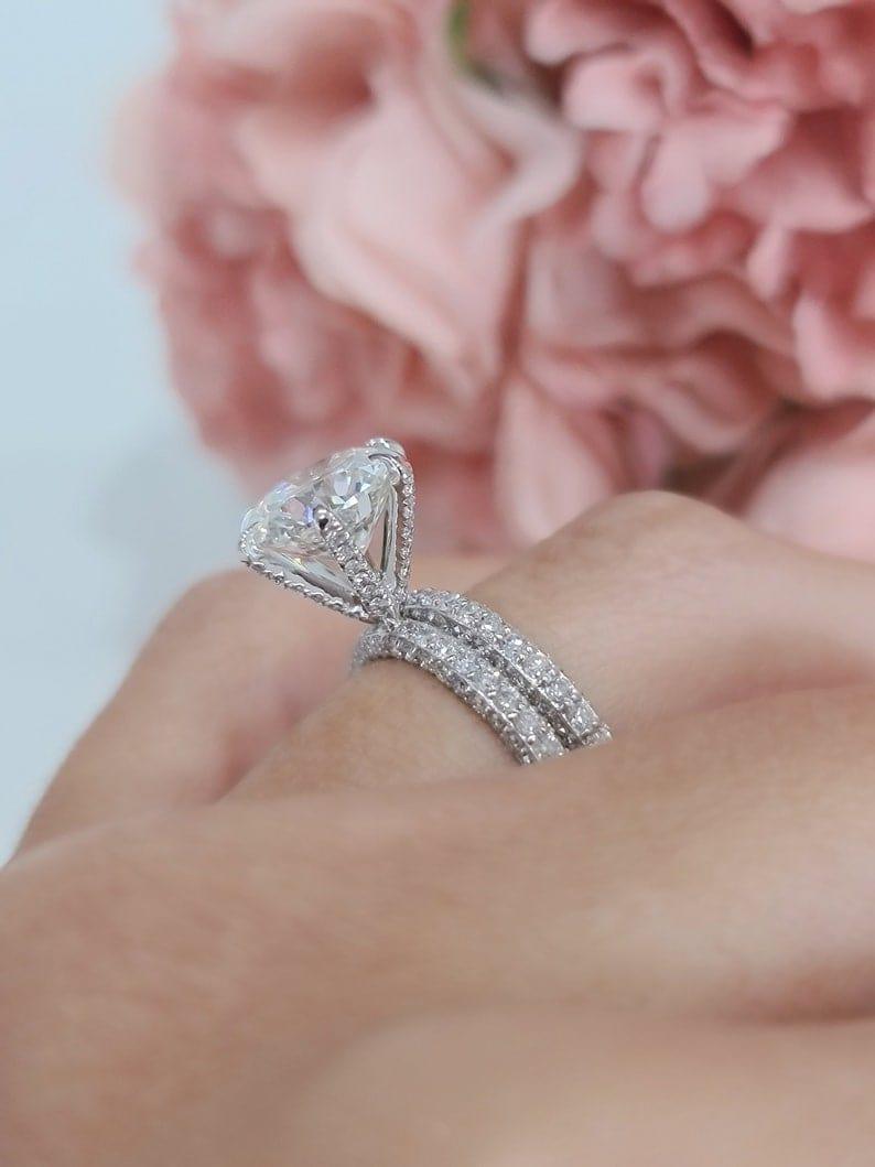 JBR Jeweler Lab Grown Bridal Set 2CT Round Cut Certified Lab-Grown Diamond Wedding Ring Set With Matching Band