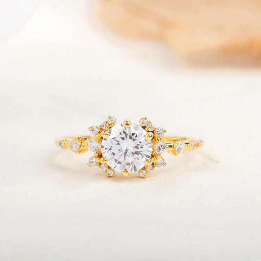 2CT Round Cut Lab-Grown Diamond Unique Halo Engagement Ring - JBR Jeweler