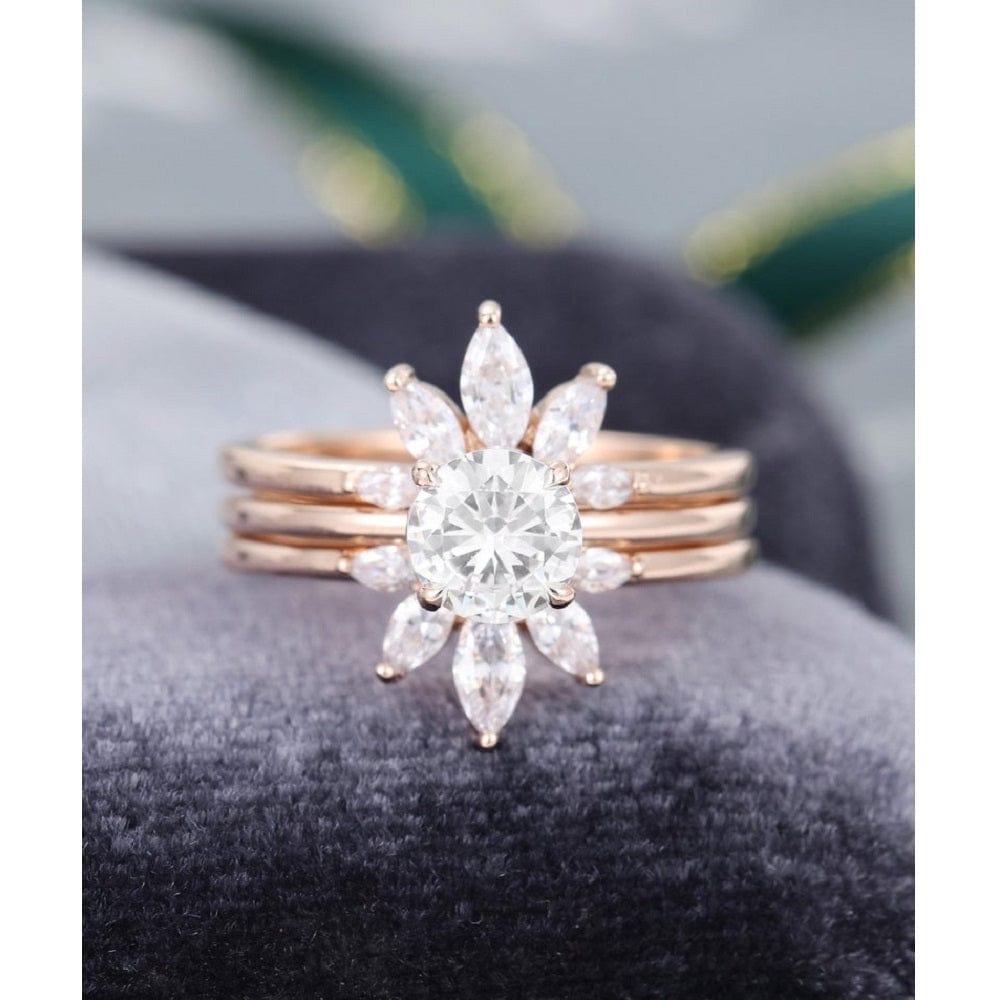 2CT Round Cut Moissanite Trio Bridal Promise Moissanite Ring Set - JBR Jeweler