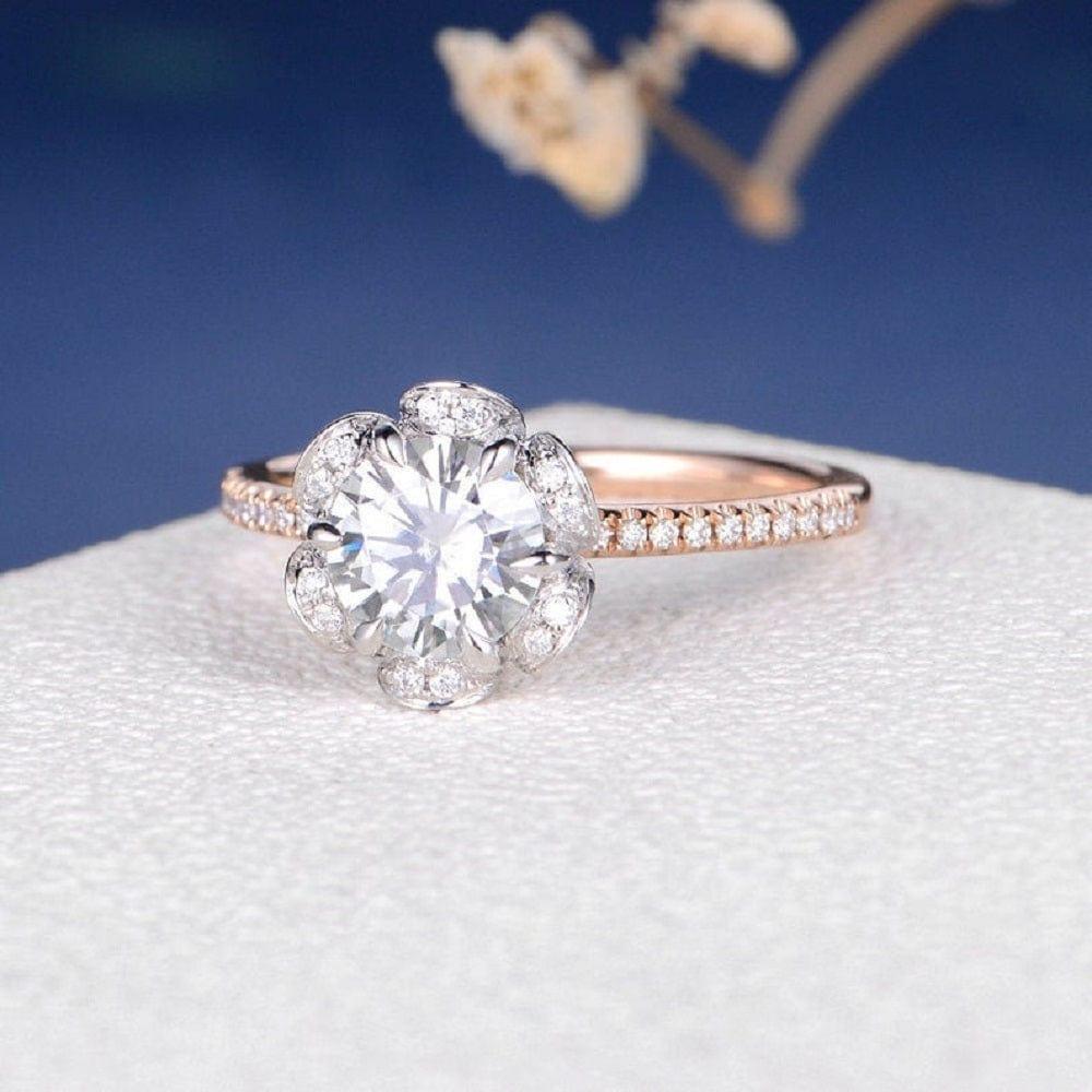 2CT Round Cut Unique Flower Love Promise Moissanite Engagement Ring - JBR Jeweler
