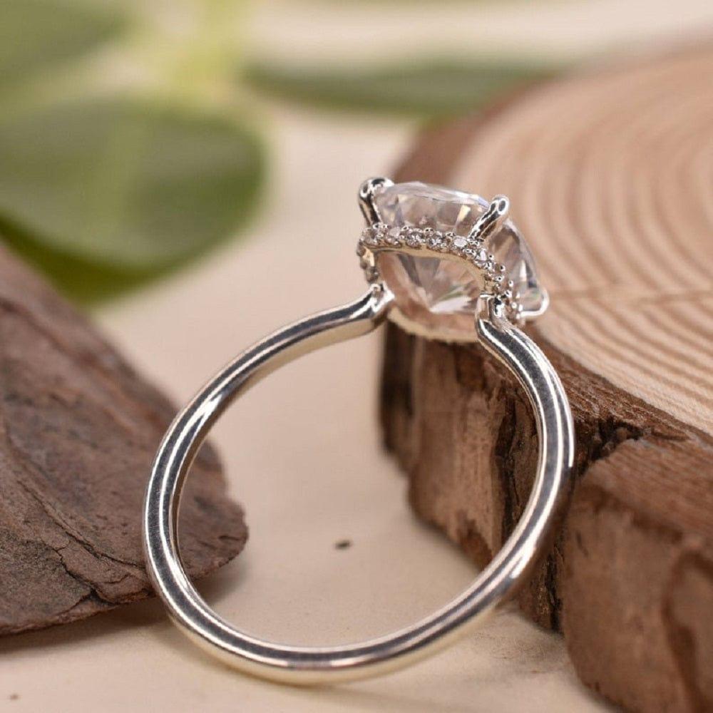 JBR Jeweler Moissanite Engagement Ring 3.00CT Cushion Cut Hidden Halo Wedding White Gold Moissanite Engagement Ring