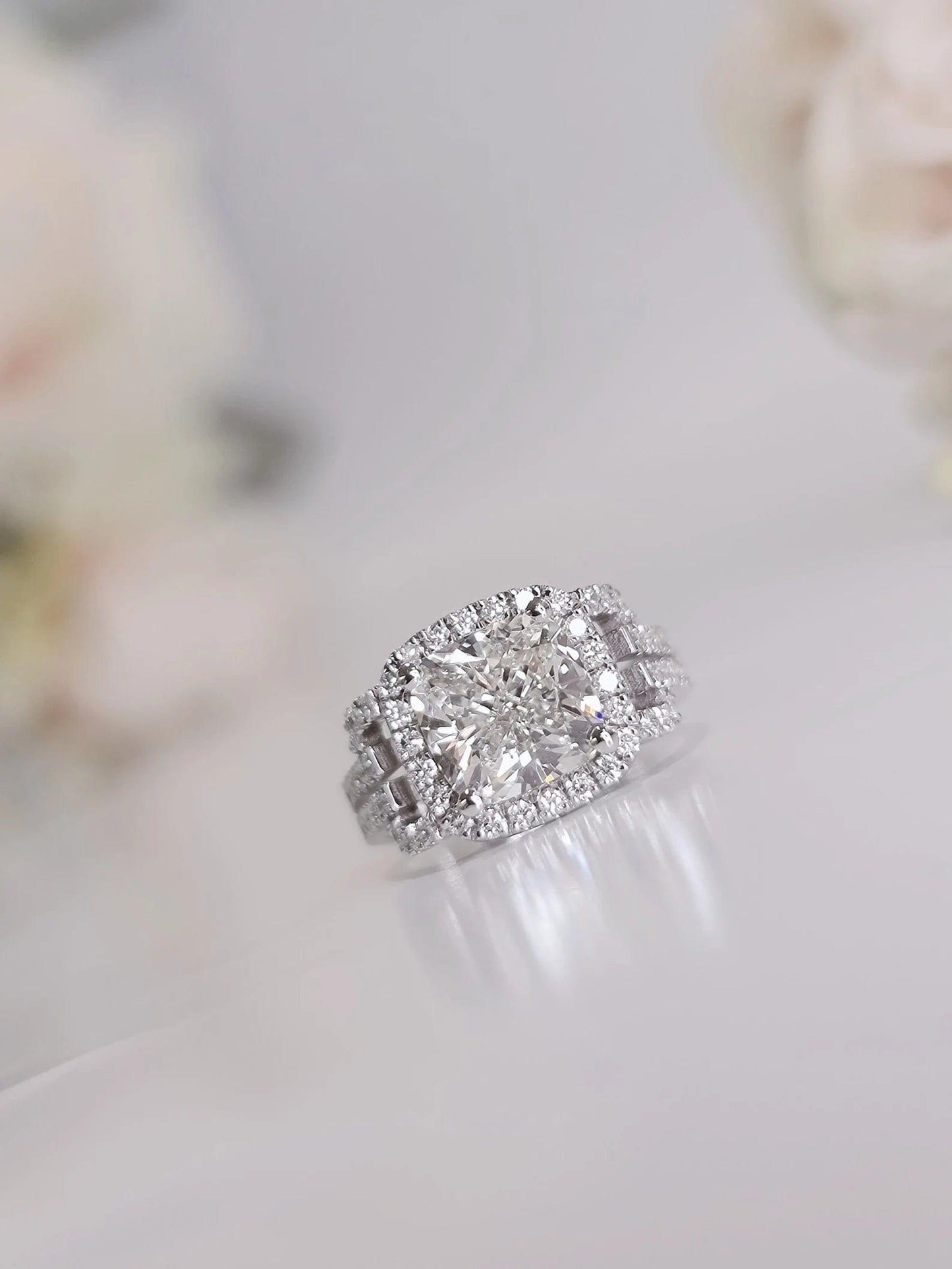 3.00ct Cushion cut Moissanite Halo Solitaire Engagement Ring - JBR Jeweler