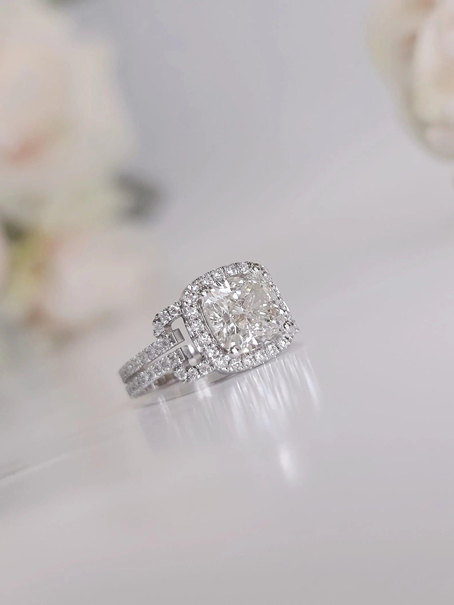 3.00ct Cushion cut Moissanite Halo Solitaire Engagement Ring - JBR Jeweler
