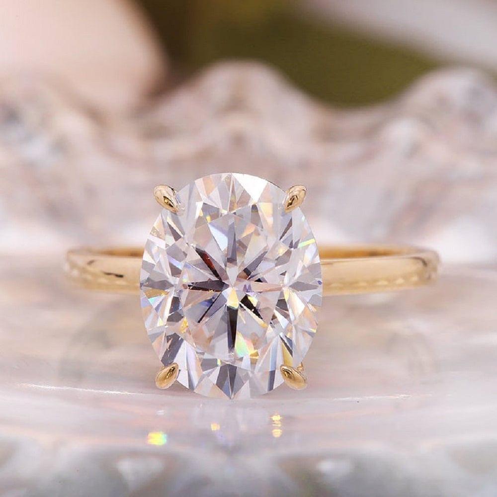 3.00CT Oval Cut Solitaire Yellow Gold Bridal Elongated Moissanite Engagement Ring - JBR Jeweler