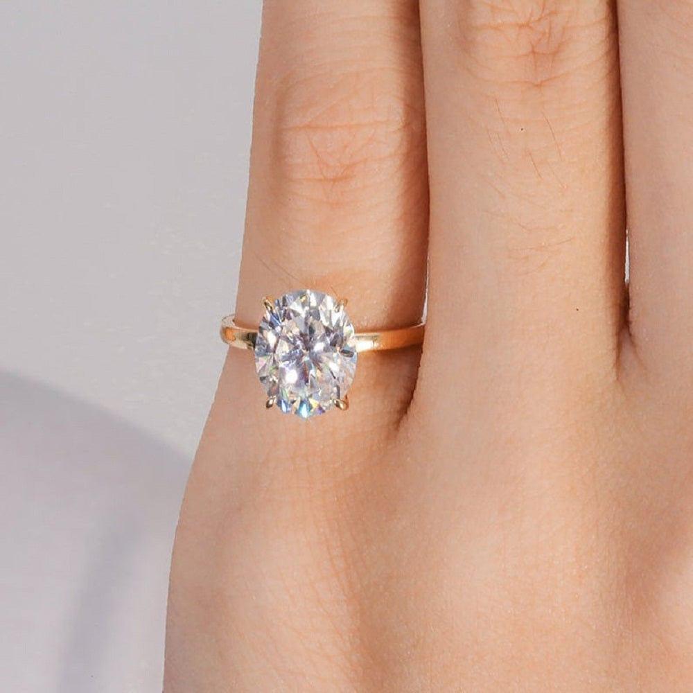 3.00CT Oval Cut Solitaire Yellow Gold Bridal Elongated Moissanite Engagement Ring - JBR Jeweler