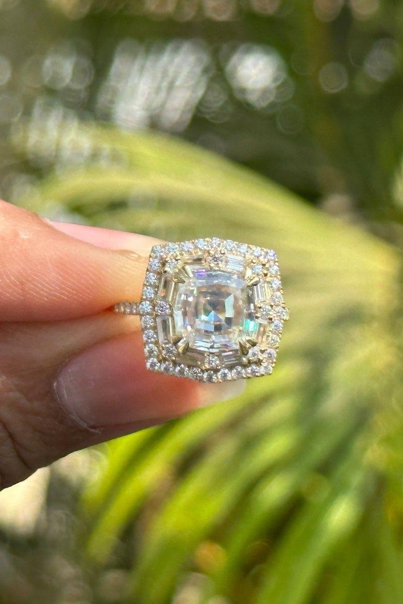 3.0CT Octagon Moissanite Diamond Halo Wedding & Engagement Ring - JBR Jeweler
