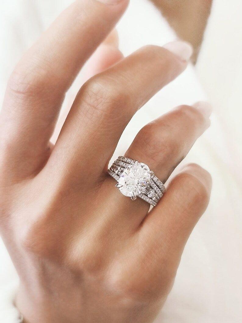 3CT Oval Cut Certified Lab-Grown Diamond Engagement Wedding Ring - JBR Jeweler