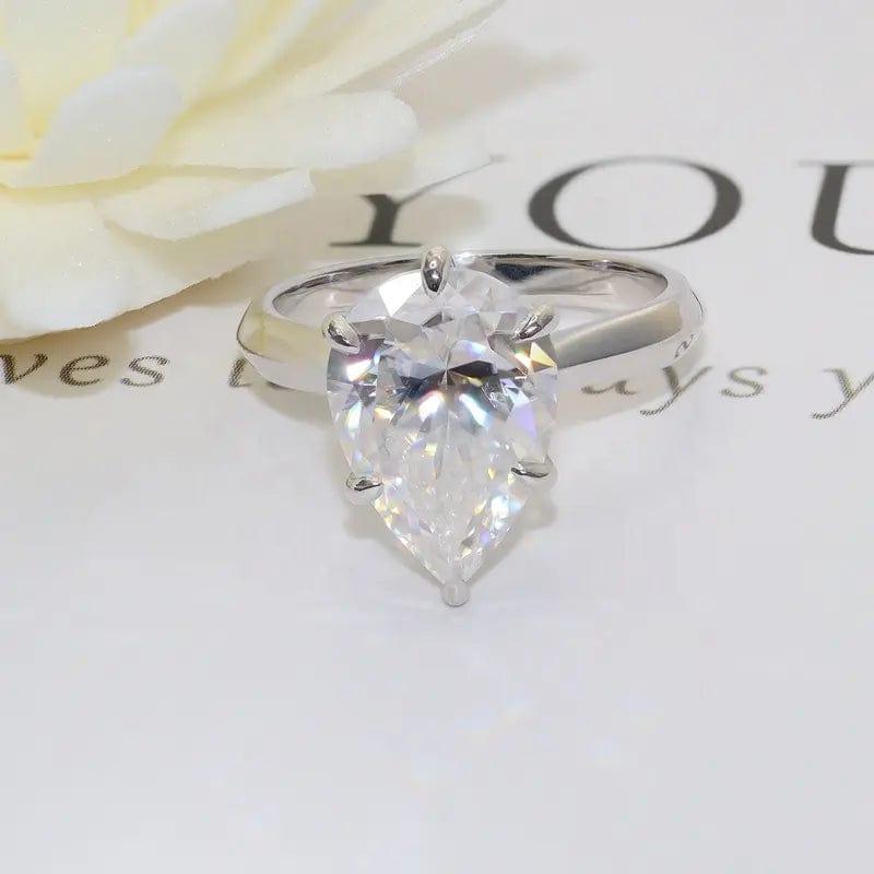 3CT Pear Cut Solitaire Classic Moissanite Engagement Ring - JBR Jeweler