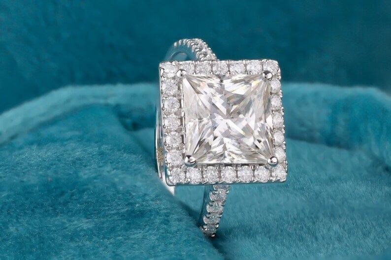 3CT Princess Cut Lab-Grown Diamond Halo Engagement Ring - JBR Jeweler