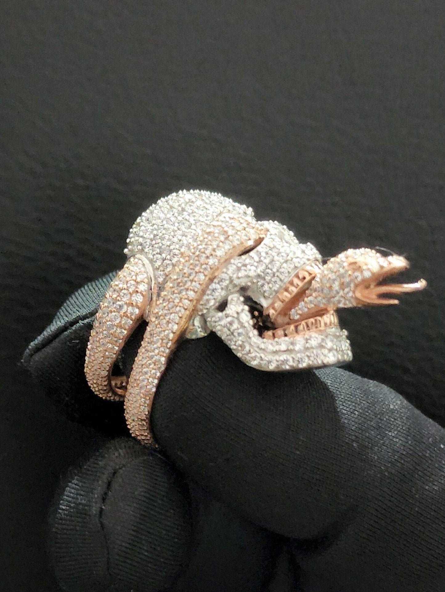 3D Skull Face & Snake 925 Silver Studded Moissanite Diamond Man's Hip hop Ring - JBR Jeweler