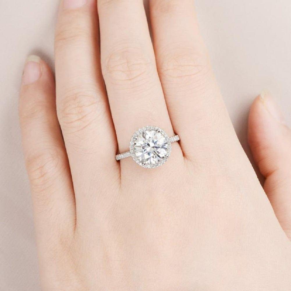 4.00CT Round Cut White Gold Halo Half Eternity Moissanite Wedding Engagement Ring - JBR Jeweler