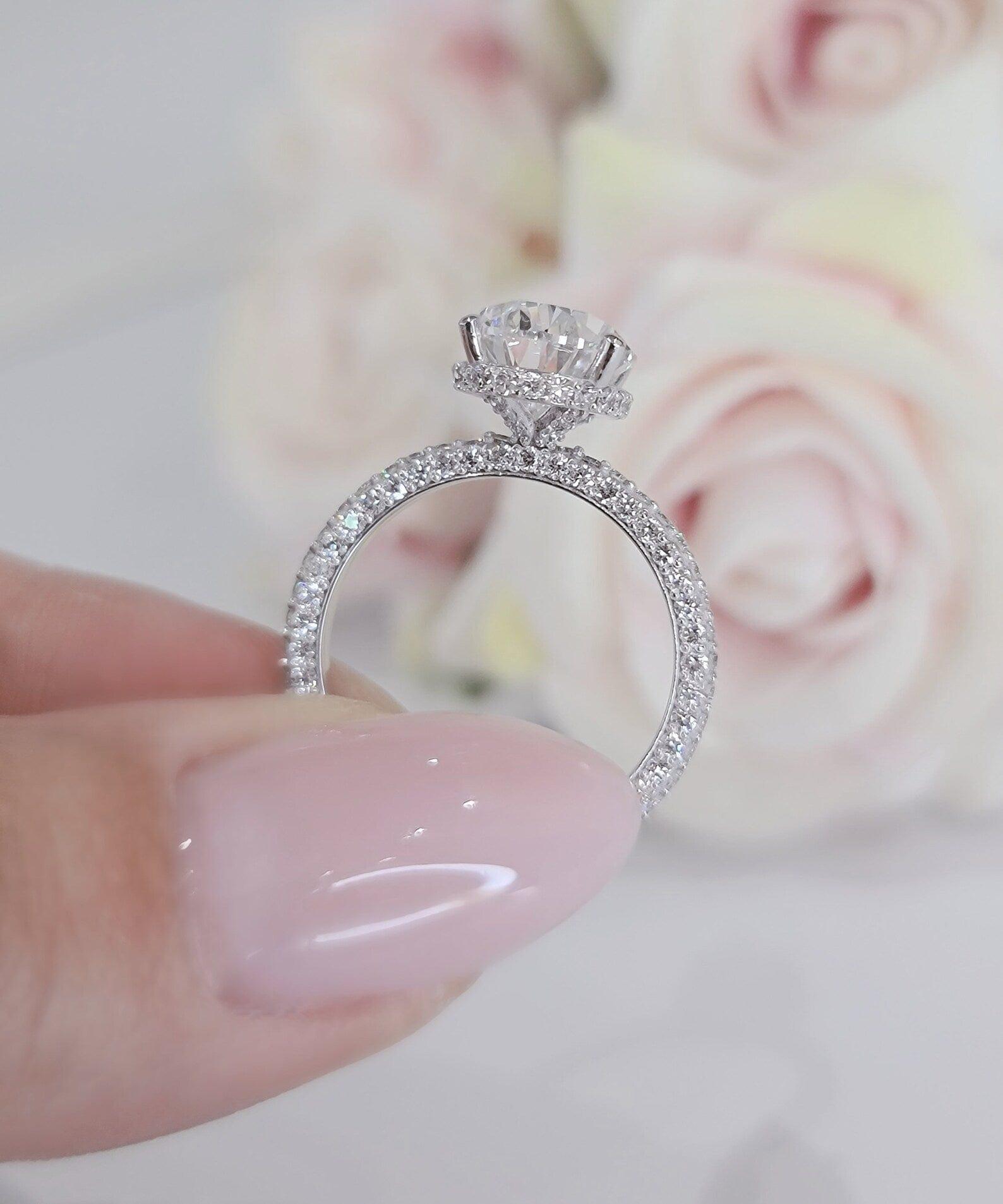 4Ct Pear Shaped Solitaire Under Halo Promise Moissanite Engagement Ring - JBR Jeweler
