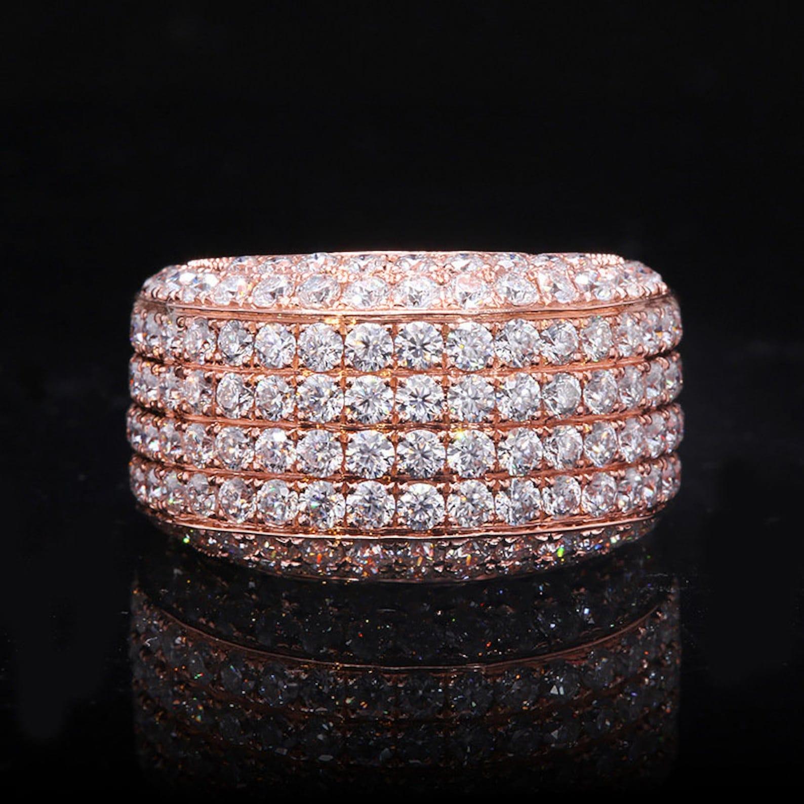 4ctw Solid Silver Pave Sparkling Iced Out 8Row Round Cut Moissanite Diamond Band - JBR Jeweler