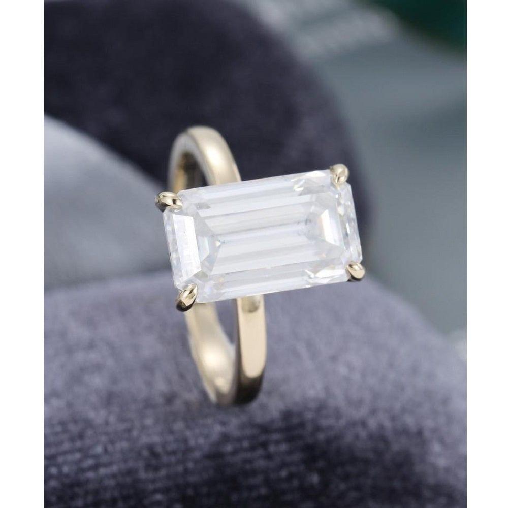 5.00CT Emerald Cut Simple Yellow Gold Unique Big Moissanite Engagement Ring With Matching Band - JBR Jeweler
