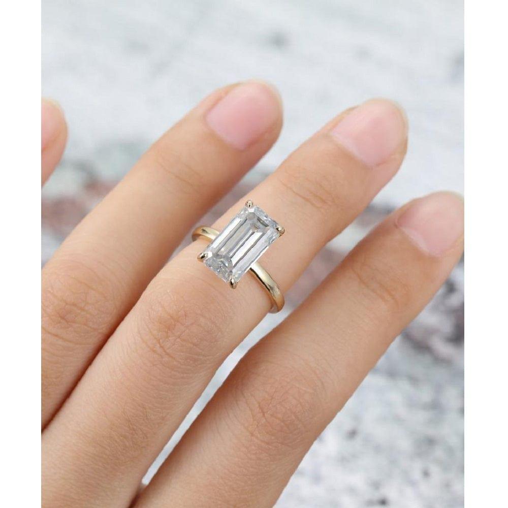 5.00CT Emerald Cut Simple Yellow Gold Unique Big Moissanite Engagement Ring With Matching Band - JBR Jeweler