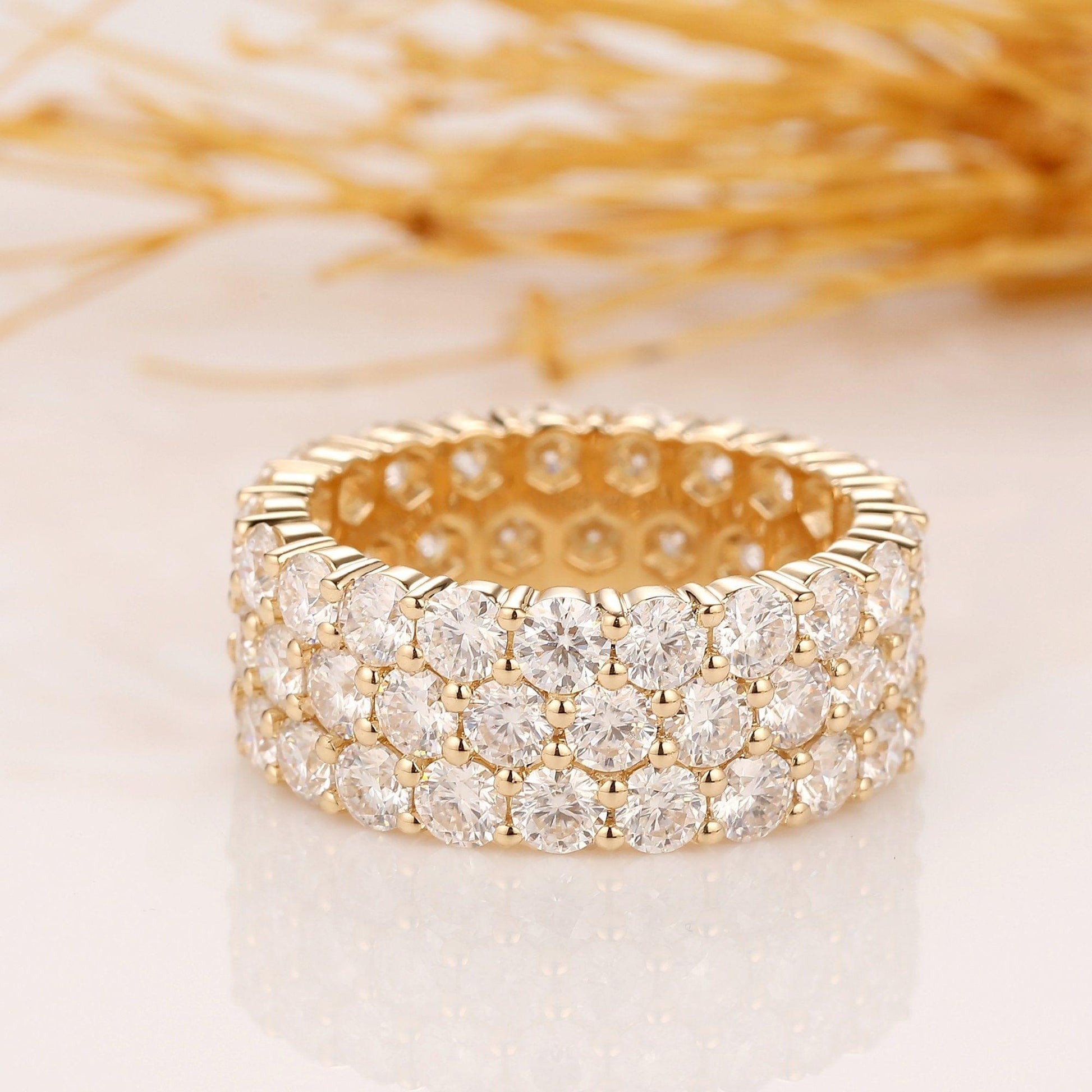 5.70CT Round Cut Wide Yellow Gold Moissanite Wedding Band 14K Yellow Gold Ring - JBR Jeweler