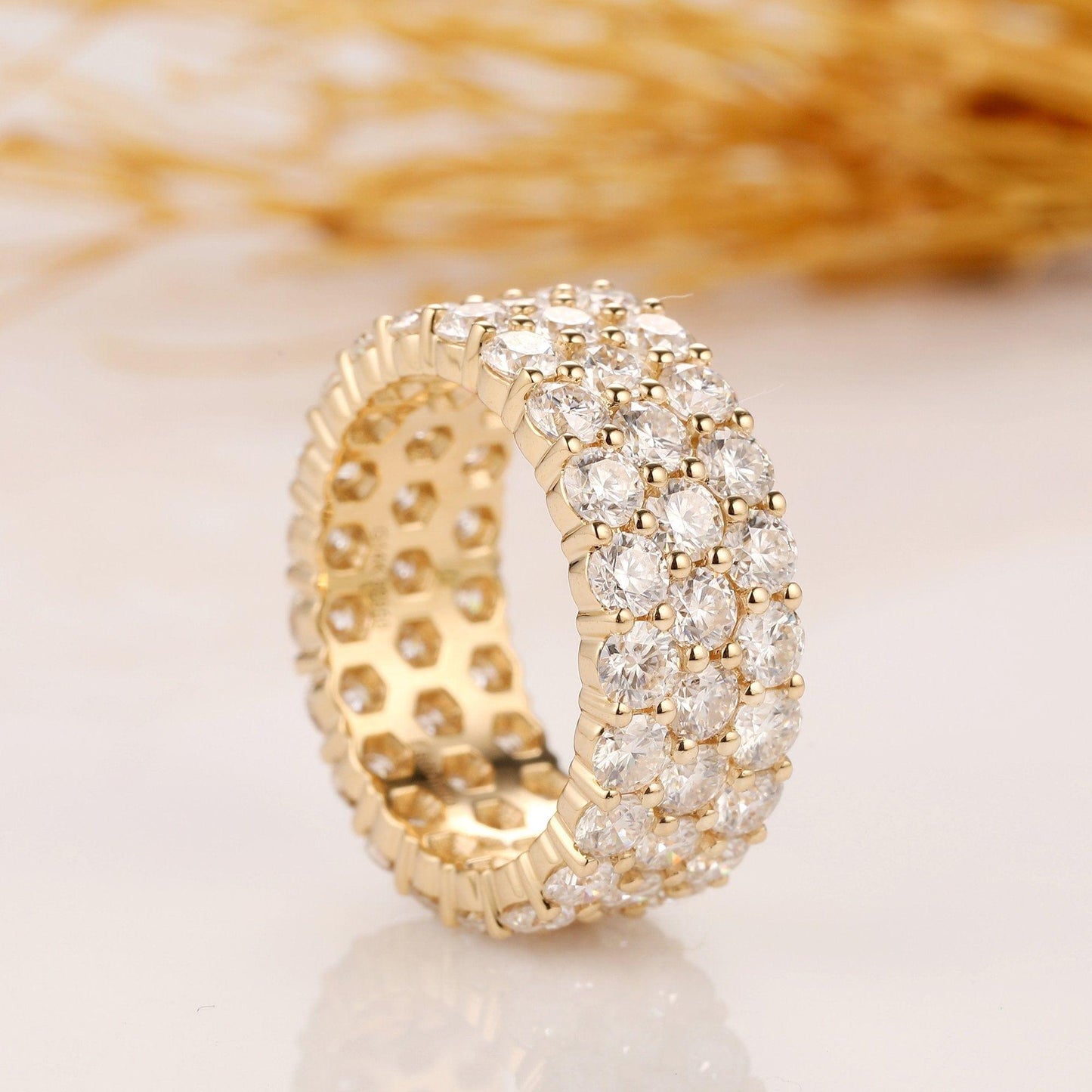 5.70CT Round Cut Wide Yellow Gold Moissanite Wedding Band 14K Yellow Gold Ring - JBR Jeweler